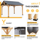 YOLENY 11' x 13' Wood Gazebo Outdoor Gazebo Spruce Wood Framed Gazebo with Black Steel Hardtop Roof for Garden, Patio, Lawns, Parties YOLENY