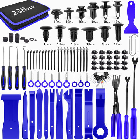 GOOACC 238Pcs Trim Removal Tool, Auto Push Pin Bumper Retainer Clip Set Fastener Terminal Remover Tool Adhesive Cable Clips Pry Kit Car Panel Radio Removal Auto Clip Pliers (GRC-207) GOOACC