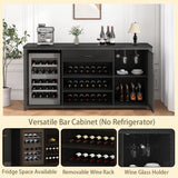 LVB Long Coffee Bar Cabinet with Fridge Space, Modern Wood Metal Large Wine Liquor Cabinet with Rack, Big Wide Sideboard Buffet Cabinet with Drawer Storage for Kitchen Dining Room, Black Oak, 70 Inch LVB