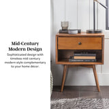 Walker Edison Mid Century Modern Wood Nightstand Side Table Bedroom Storage Drawer and Shelf Bedside End Table, 1 Drawer, Caramel Walker Edison