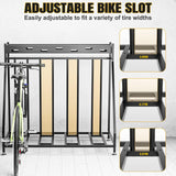 Hedyzone 4 Bike Stand Steady Bike Rack Garage with Baskets Storage Indoor Bike Storage Rack Metal Floor Bicycle Station for Parking Suitable for Mountain, Hybrid, Adult and Kids Bikes Hedyzone