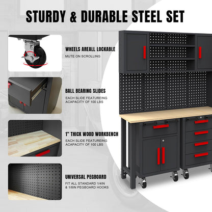 Torin 6 Piece Garage Cabinets Storage System: Includes Steel Cabinets, Drawers, Rolling Chest and Pegboard, Garage Workbench with Storage - Perfect for Organizing Garage and Tools, Black - WoodArtSupply