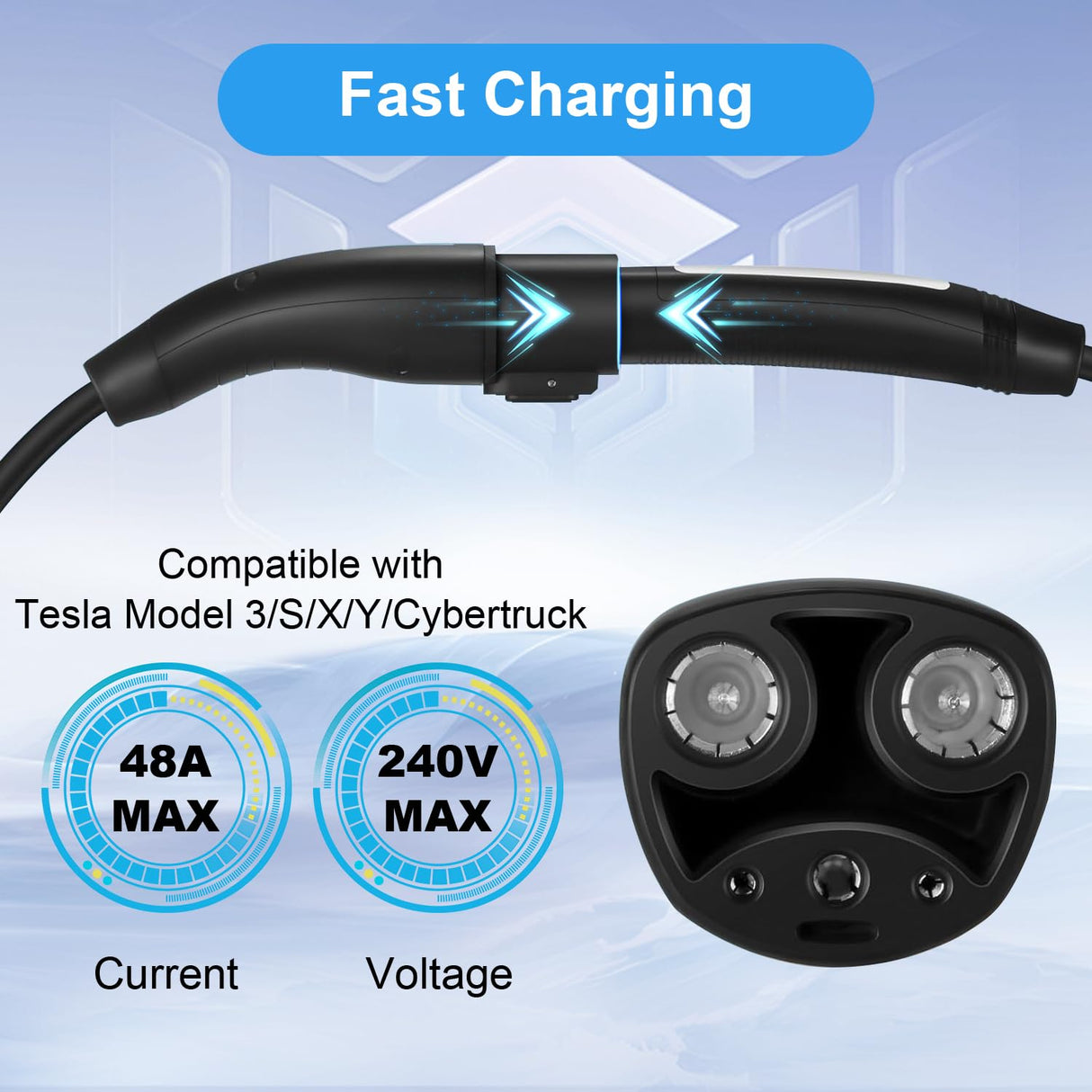 HUSTIAN Tesla Charger Extension Cable Compatible with Tesla Model X/Y/3/S, 20ft EV Charging Extension Cable 110-240V 48A Tesla EV Charger Extension Cords HUSTIAN