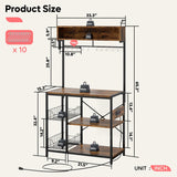 Bestier Rustic Brown 5-Tier Bakers Rack with Power Outlet and Storage Solutions Bestier