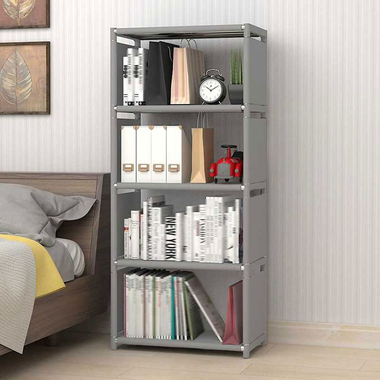Kaichenyt Bookshelf 4-Tier Grey Open Storage Shelf Floor Standing Display Bookcase Modern Books Storage Shelves Open Bookshelf and Bookcase for Living Room, Home Office, 49(H) x15.74(L) x11(W) inch Kaichenyt