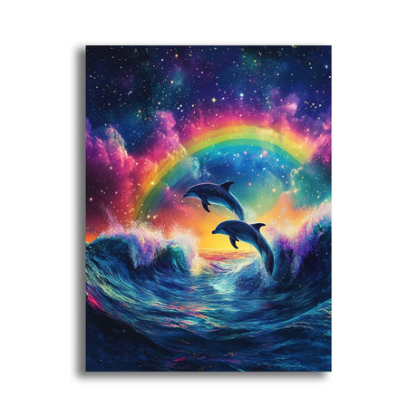 Yomiie 5D Dolphin Rainbow Diamond Painting Kits for Adults, Paint with Diamonds Art Sea Life DIY Full Round Drill Kits, Embroidery Rhinestone Diamond Crystal Craft Canvas Home Wall Decor 30x40 cm Yomiie