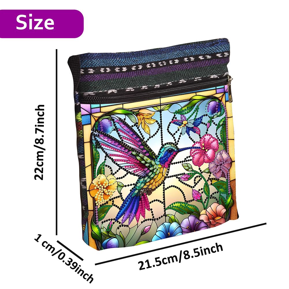 Poetrydraw 5D DIY Diamond Art Painting Canvas Crossbody Bag Hummingbird Flower for Adults Diamond Art Purses Diamond Art Kits with Zipper Adjustable Shoulder Strap for Shopping (Black-02) WoodArtSupply