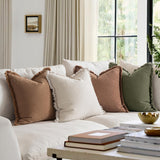 MIULEE Decorative Couch Pillow Covers Neutral Linen Fringe Throw Pillows Set of 4 Soft Rustic Cushions Boho Farmhouse Pillowcases for Bed Sofa Living Room Home Decor 18x18 Inch Beige/Brown/Green MIULEE