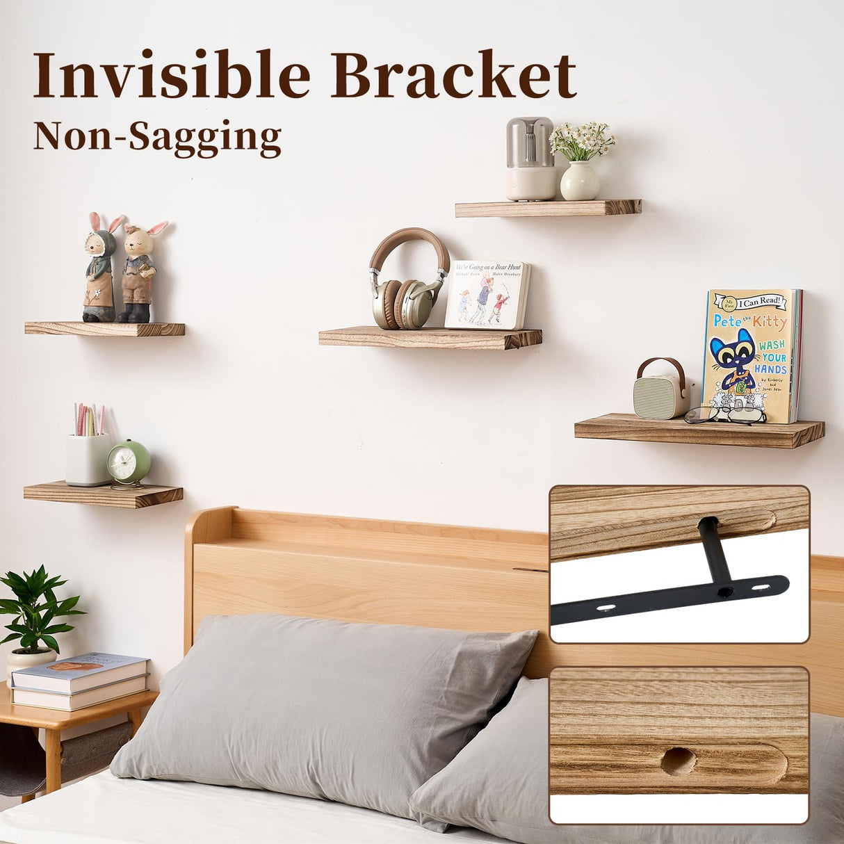 OAKERLAND Floating Shelves for Wall Set of 2, 12 inch Rustic Paulownia Wood Wall Shelves for Bathroom, Living Room, Bedroom and Kitchen, Picture Ledge for Storage,Books,Room Decor, 6x12 inch OAKERLAND