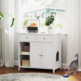 Tangkula Litter Box Enclosure, 31.5 Inch Enclosed Cat Box Cabinet with 2 Storage Drawers, Double Doors & 2 Open Shelves, Hidden Cat Washroom, Modern Cat Litter Box Furniture for Indoor Cats Tangkula