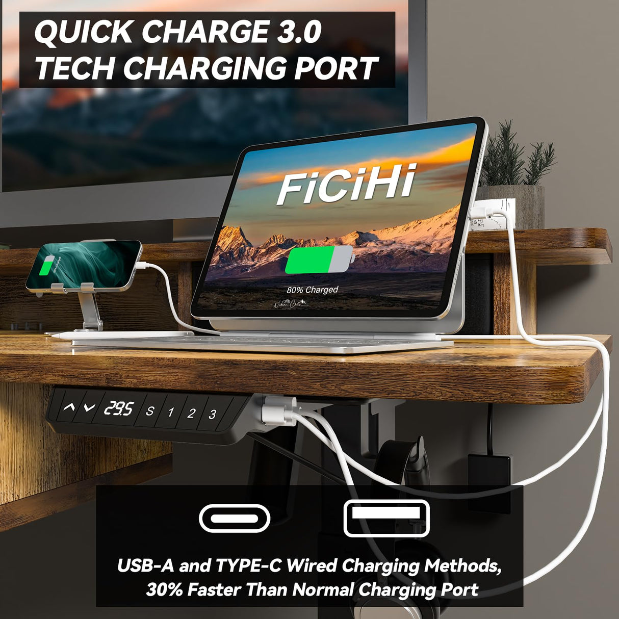 FICIHI Electric Standing Desk USB A/C Charging Port, Electric Height Adjustable Desk,63 x 30 inches Desk with 4 Drawers,Larger Table Legs,Ergonomic Workstation Suitable for Home Gaming Office FICIHI