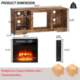 PRETZI Fireplace TV Stand -16 Colors LED Light Entertainment Center with 18" Electric Fireplace Heater & Remote Control,58" TV Media Console with Glass Shelves and Storage for Living Room,Brown PRETZI