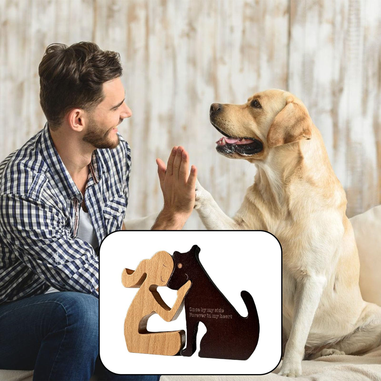 Bantlou Handmade Wooden Statue - Personalized Wooden Pet Carvings - Cute House Decor, People and Dog Statue, Shelf Decor Accents - Customizable Text, Home Decor Gifts for Family - Natural Wood(02) Bantlou