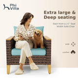 PHI VILLA 7-Piece Wicker Patio Furniture Set, Outdoor Half-Moon Curved Sectional Sofa with Thick Aqua Blue Cushions, 2 Ottomans, 2 Single Seats, Large Conversation Seating for Garden or Backyard PHI VILLA