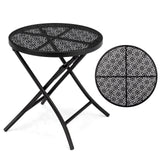 VINGLI Outdoor Folding Side Table with Chic Hollow Pattern and Durable, Rust-Resistant Black-Coated Iron Patio Bistro Table Suitable for Indoor & Outdoor Porch, Deck, Balcony and Pool VINGLI