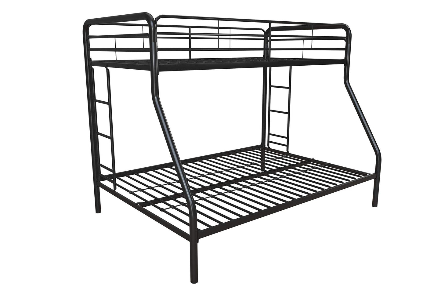 DHP Dusty Metal Bunk Bed Frame for Kids, Teens, and Adults, With Angled Ladder, High Full Length Guardrail, Smooth Rounded Edges, No Boxspring Required, For Small Spaces, Twin-Over-Full, Black