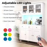 Giantex 77” Large Pantry Cabinet, Kitchen Buffet Hutch w/LED Lights 20 Colors, Outlet, 3 Drawers, Microwave Countertop, Freestanding Cupboard with 4 Adjustable Shelves & Tempered Glass Doors (White) Giantex