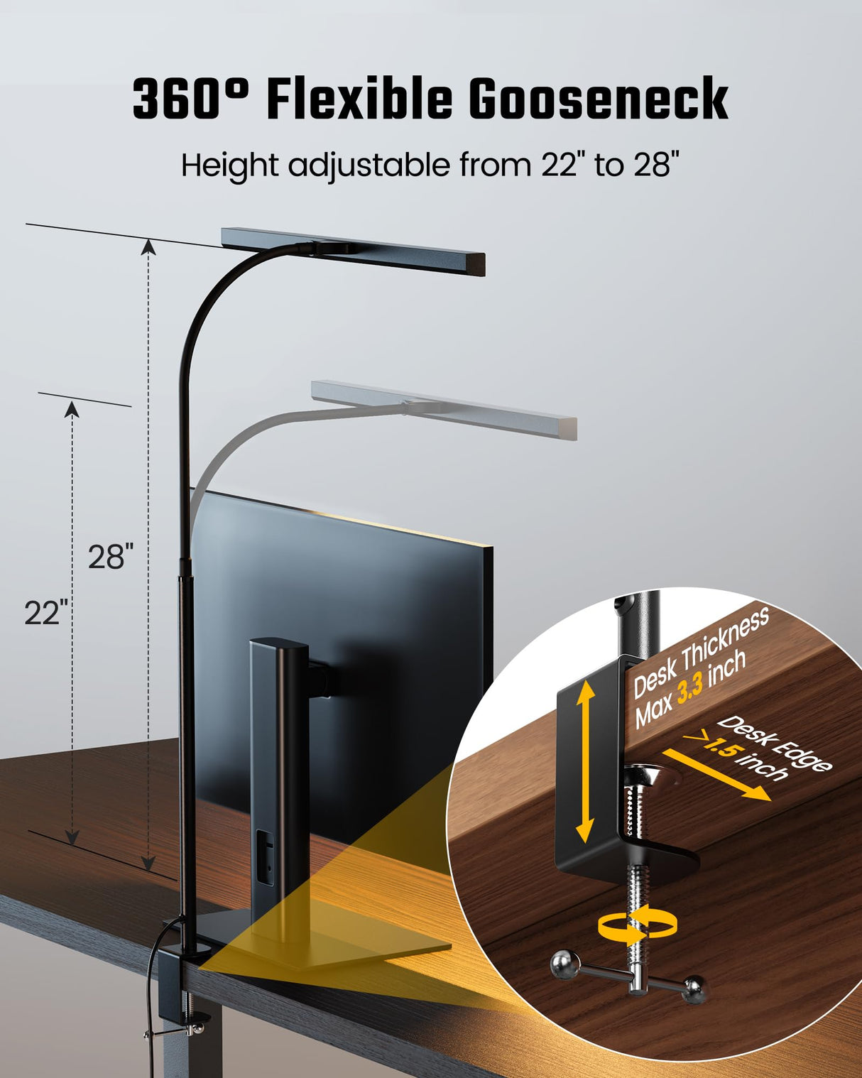 SUPERDANNY LED Desk Lamp for Office Home, Eye-Caring Desk Light with Adjustable Gooseneck, 12W Touch Control Dimmable Brightness, Architect Clamp Lamp with USB Adapter for Reading Study Workbench SUPERDANNY