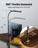 SUPERDANNY LED Desk Lamp for Office Home, Eye-Caring Desk Light with Adjustable Gooseneck, 12W Touch Control Dimmable Brightness, Architect Clamp Lamp with USB Adapter for Reading Study Workbench SUPERDANNY