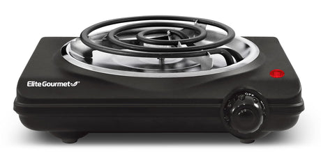 Elite Gourmet ESB100B Countertop Single Coiled Burner Electric Hot Plate, Temperature Control, Indicator Light, Easy to Clean, Black Elite Gourmet