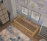 Montessori Floor Bed With Door On The Right Side For Toddler | Pine Wood Natural Solid Frame Bed | Sturdy Modern Design Floor Bed Frame for Boy and Girls (Crib, Height: 23.6 Inches) wood and montessori