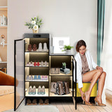 ylizeyu Shoe Rack with LED Air Purifier, Intelligent Closet with 6 Spaces, Glass Door with Reinforced Hinges, Grey ylizeyu