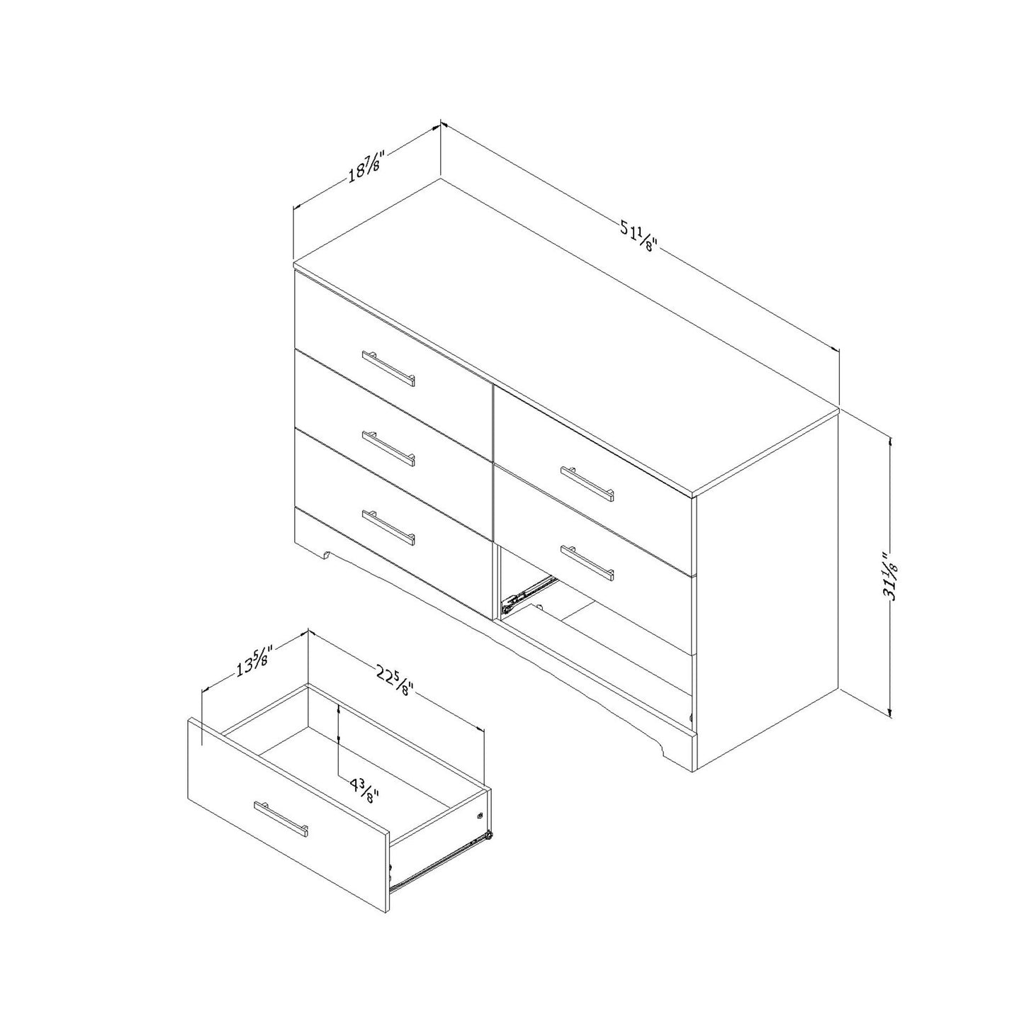 South Shore Gramercy 6-Drawer Double Dresser, Pure Black with Brushed Nickel Handles - WoodArtSupply