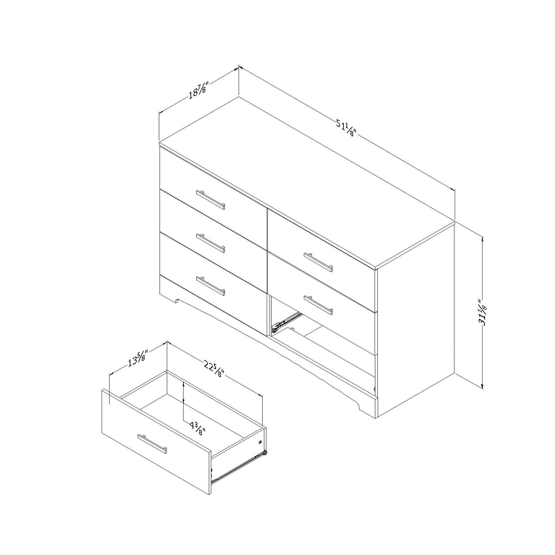 South Shore Gramercy 6-Drawer Double Dresser, Pure Black with Brushed Nickel Handles - WoodArtSupply