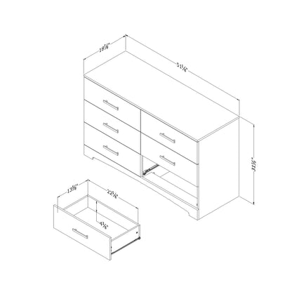 South Shore Gramercy 6-Drawer Double Dresser, Pure Black with Brushed Nickel Handles - WoodArtSupply