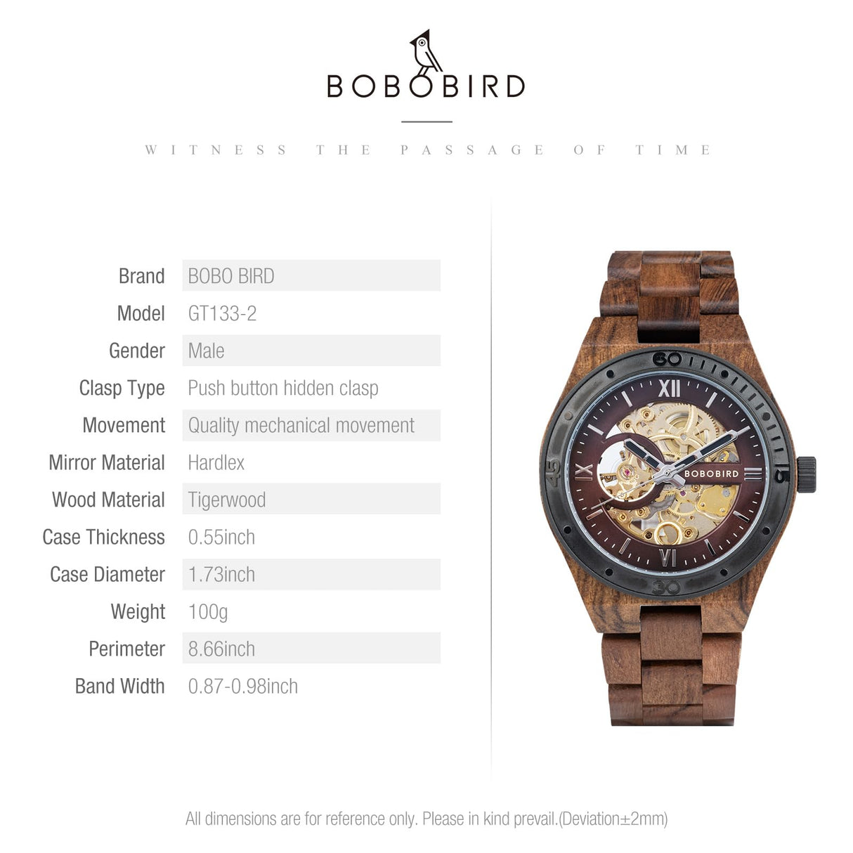 BOBO BIRD Mens Wood Watches Skeleton Mechanical Wooden Watch Lightweight Luxury Wristwatches with Natural Wood Band of Limited Edition Collection for Men (red) BOBO BIRD