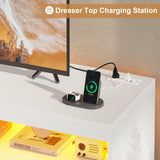 BTHFST 9 Drawer Dresser for Bedroom with Power Outlet & LED Lights, 56.7" W Chest of Drawers with Open Shelves, No-Handle Modern Dresser for Living Room, Entryway, White BTHFST