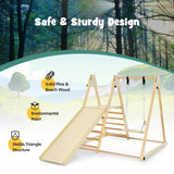 OLAKIDS Toddlers Triangle Climbing Set, 4 in 1 Foldable Kids Wood Montessori Climber Ladder with Ramp, Slide and Swing, Indoor Playground Jungle Play Gym Structure for Boys Girls Olakids