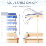 Outsunny Wooden Sandbox w/Adjustable Canopy, Children Outdoor Playset Weather Resistant 47" L x 47" W x 47" H, Natural & Blue Outsunny