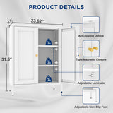 YAUWOH Metal Bathroom Storage Cabinet, Metal Storage Cabinet with 2 Adjustable Shelves & 2 Doors,Freestanding Sideboard Cabinet for Small Spaces, Living Room, Home Office, Dining Room,White YAUWOH