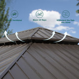 Domi 10'x14' Cedar Wood Gazebo with Double Roof Steel Hardtop,Solid Wood Frame Gazebo,Curtains and Netting Included for Garden, Backyard domi outdoor living