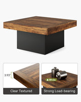 LITTLE TREE Square Coffee Table with LED Lights, 35-inch Living Room Tables, Modern Coffee Tables for Living Room, Brown and Black Wooden Center Table Cocktail Table for Home LITTLE TREE