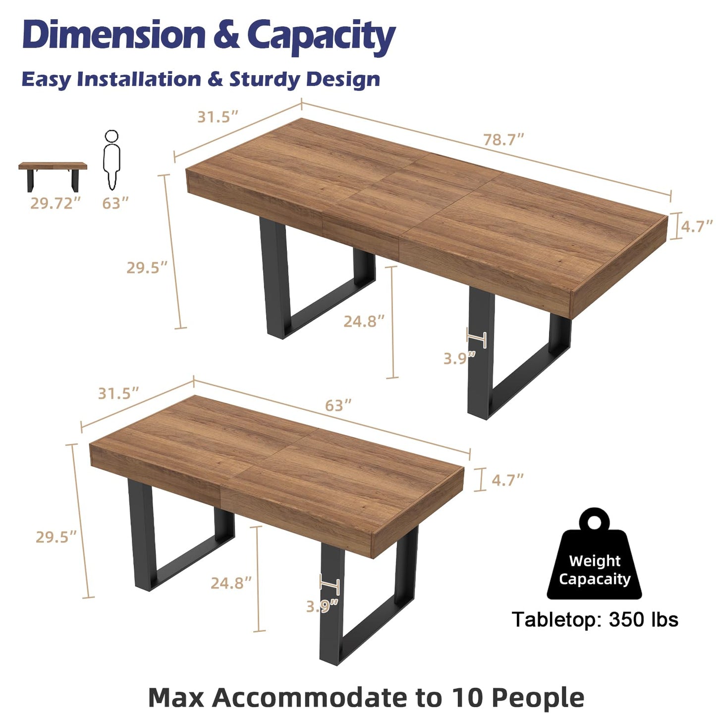 STHOUYN 63”-79” Extendable Dining Room Table for 6 8 10, Modern Farmhouse Wooden Kitchen Expanding Table, Long Large Expandable Dining Room Conference Table (Walnut) - WoodArtSupply