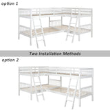 L-Shaped Bunk Bed Twin Over Twin, Quad Bunk Bed with Guardrail and Angle Ladder, Wood Twin Bunk Beds for 4, Corner Bunk Beds for Kids, Teens, Adults, No Box Spring Needed (Twin, 4 Beds, White) Harper & Bright Designs