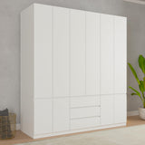 Bobve 6-Doors Armoire Wardrobe Closet, Wooden Wardrobe Closet with 3 Drawers, Armoire and Wardrobe with Shelves & Hanging Rod for Bedroom, White (70.9" W x 23.62" D x 78.74" H) Bobve