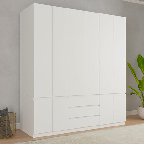 Bobve 6-Doors Armoire Wardrobe Closet, Wooden Wardrobe Closet with 3 Drawers, Armoire and Wardrobe with Shelves & Hanging Rod for Bedroom, White (70.9" W x 23.62" D x 78.74" H) Bobve