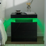 Cubehom LED Nightstands Set of 2, Modern End Table with 2 Drawers, End Tables for Living Room Bedroom Black Cubehom