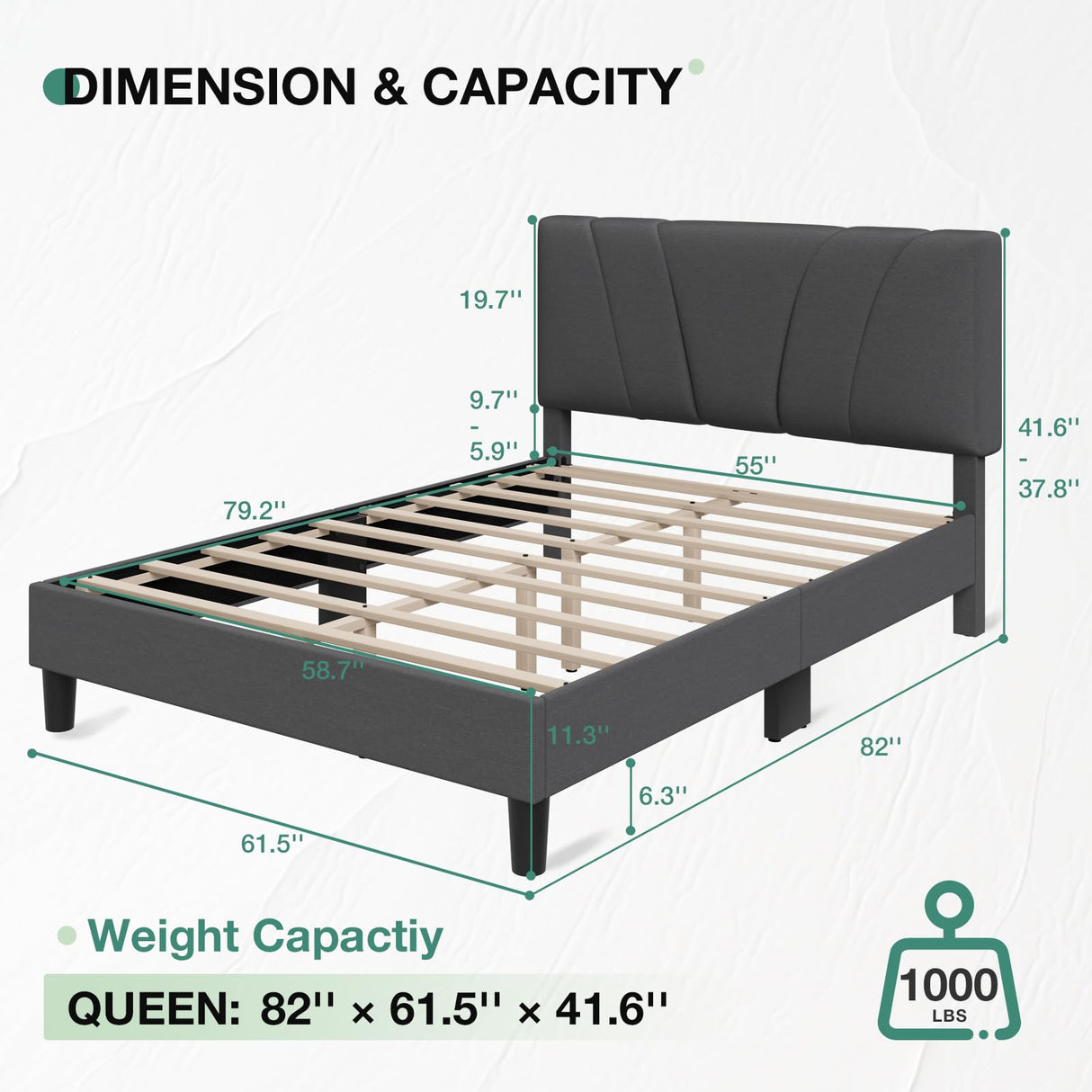 Novilla Queen Size Bed Frame Upholstered Platform Queen Bed Frame with Adjustable Headboard, Strong Weight Capacity, No Box Spring Needed, Easy Assembly, Grey Novilla