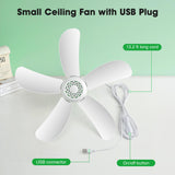 Roodike Mini USB Ceiling Fan for Camping Tent, 17" Portable Hanging Ceiling Fan for Outdoor Gazebo or RV, 13.2ft Long Cord with on/off Button, DC 5V, 330 RPM Rotation Speed, 36 dB Quiet Roodike