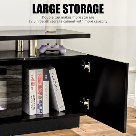AMERLIFE Fireplace TV Stand with 36" Fireplace, 70" Modern High Gloss Fireplace Entertainment Center LED Lights, 2 Tier TV Console Cabinet for TVs Up to 80", Obsidian Black AMERLIFE