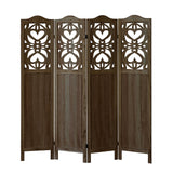 Leesinwing Room Divider, 4 Panel Wood Room Divider Wall, Carved Vault Room Dividers, Rustic Minimalism Room Partition, 5.6Ft Room Dividers and Folding Privacy Screens, Dark Brown Leesinwing