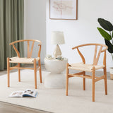 Farini Rattan Chairs for Dining Room Wishbone Chair Solid Wood Armchairs Y Shaped Backrest Hemp Seat for Home Restaurant Fully-Assembled(Set of 2,Nature-Beige Seat) Farini