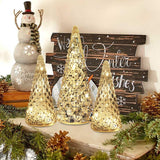 Christmas Decorations Indoor, YEAHOME Set of 3 Pre-lit Gold Glass Christmas Tree for Home Decor, Christmas Table Decorations Lighted Xmas Tree with Timer for Living Room Mantel Tabletop Party YEAHOME