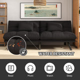 Futon Sofa Bed Convertible Solid Wood Couch Water-Resistant Fabric with 2 Cushions for Living Room Sofa Bed (Light Black) homeokay