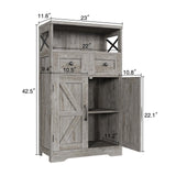 Befrases Farmhouse Storage Cabinet with Drawers and Adjustable Shelves, Freestanding Kitchen Pantry Storage Cabinet, Floor Storage Cupboard for Dining Living Room Home Office, Washed Grey Befrases