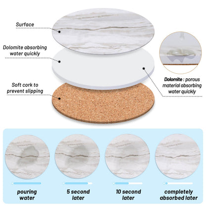 Acejoz Drink Coasters with Holder for Coffee Table, Absorbent Coaster Sets of 6, Marble Style Ceramic Coaster for Wooden Table, Suitable for Kinds of Cups, Home Decor, 4 Inches - WoodArtSupply